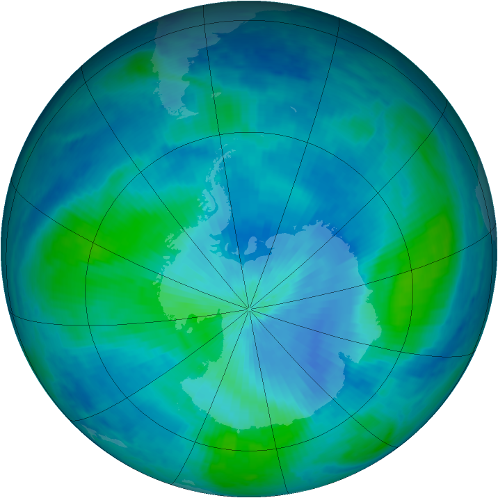 Antarctic ozone map for 06 March 1999